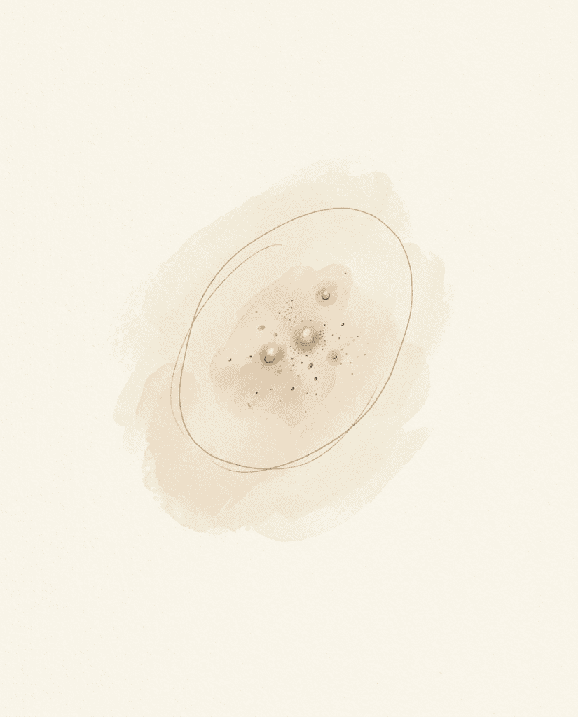 Watercolour illustration of skin with a small cluster of congestion and clogged pores.